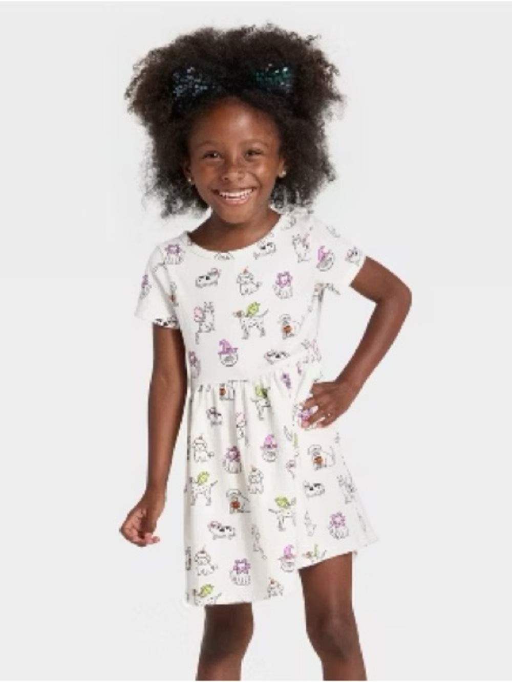 008K Cat & Jack Toddler Girls' Short-Sleeve Halloween Animals Dress - Size: XS